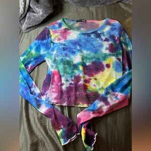 Rainbow long sleeve mesh crop top